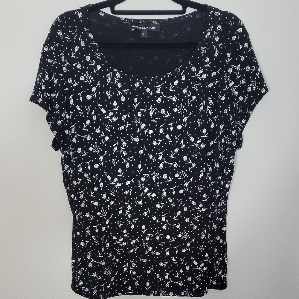 Y2K Briggs NY Dark Romantic Floral Top Size L Black Roses Whimsigoth Romantic